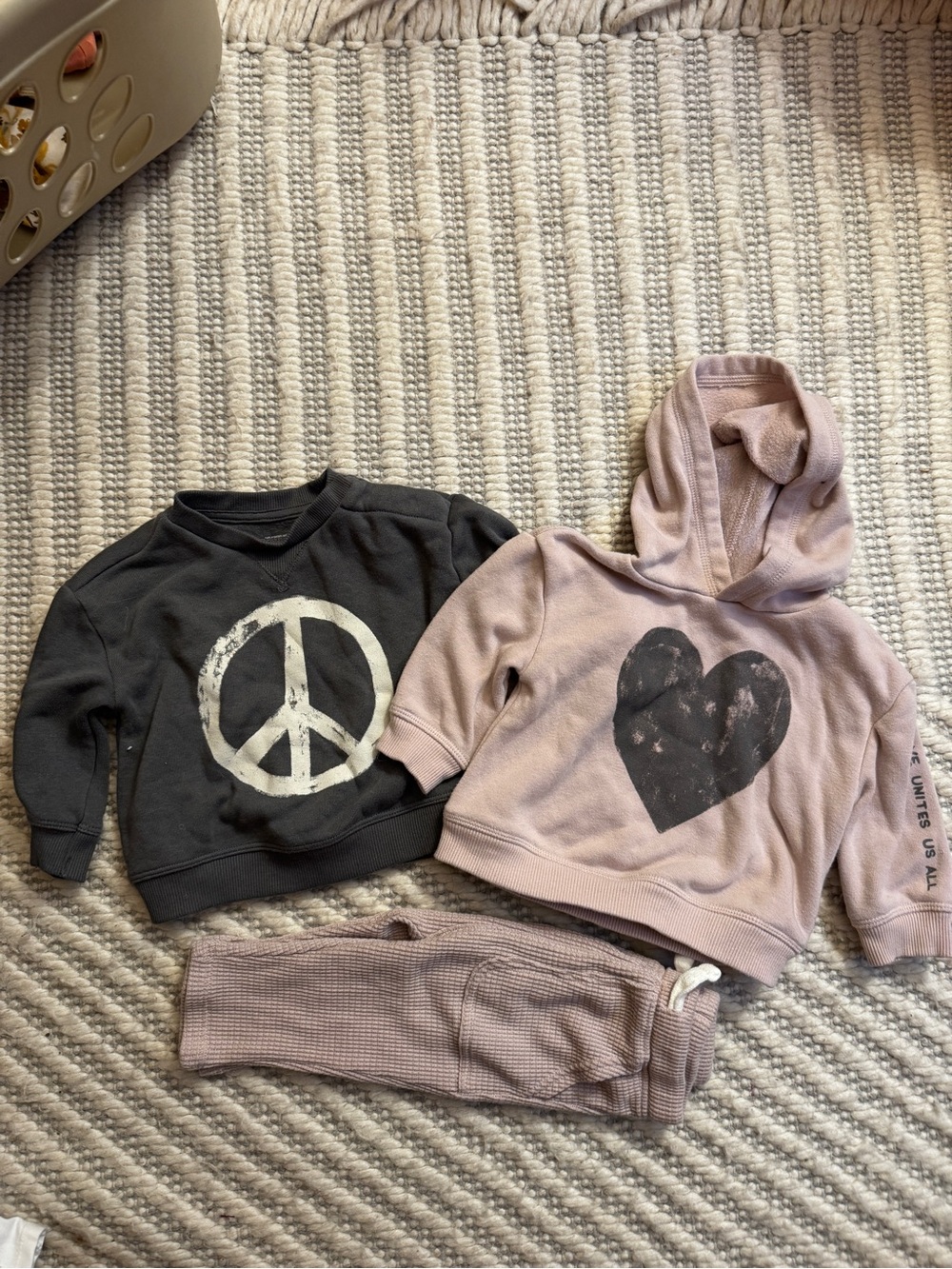 Girls Mauve Pink Heart Hoodie Joggers Set - Cozy Waffle Knit Pants
